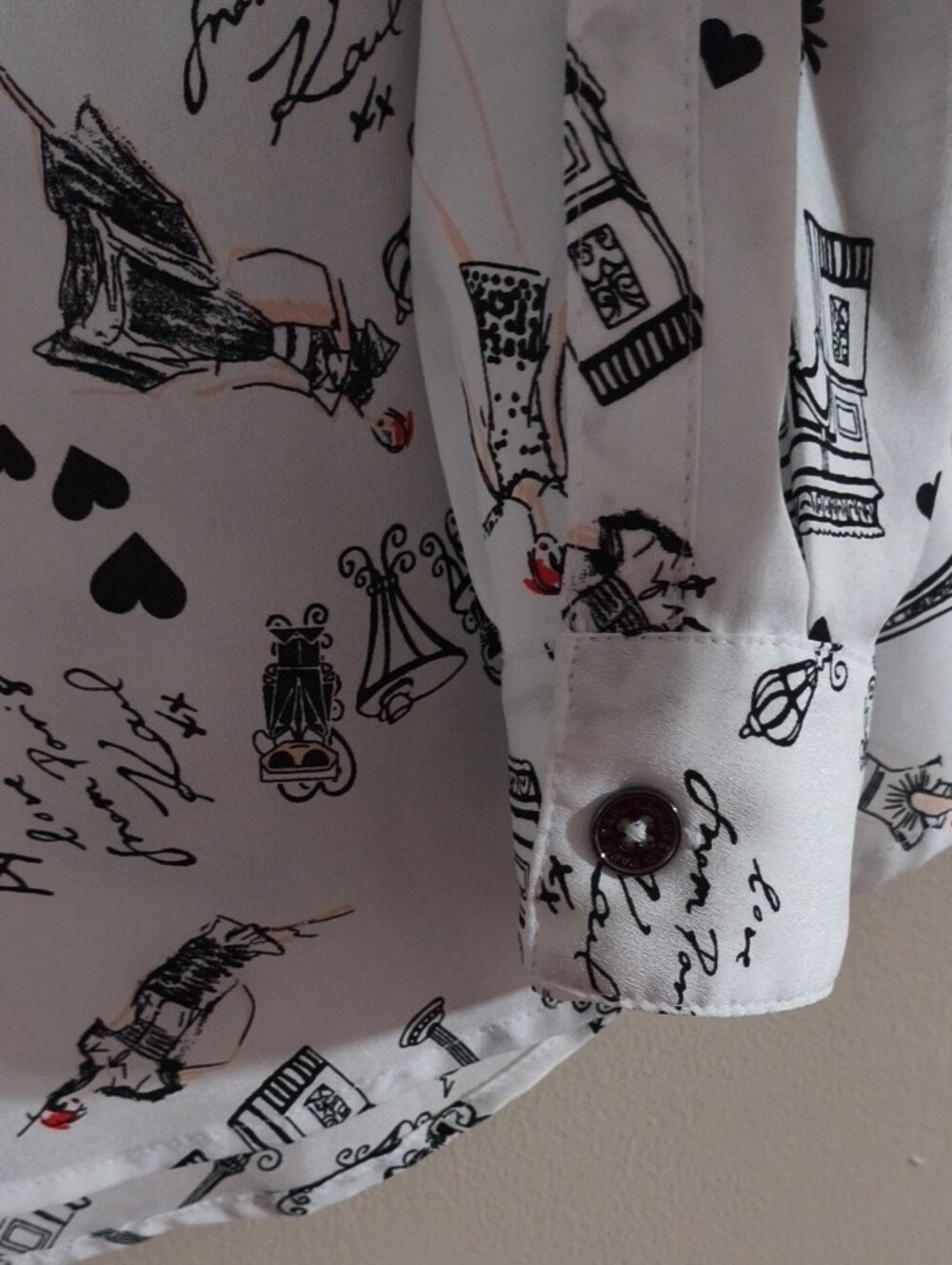 Karl Lagerfeld White Button Up Blouse Paris Heart Eiffel Tower Love - Picture 6 of 6